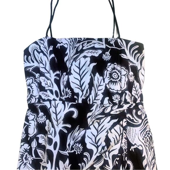 Cream Black Floral Print Linen Blend Sleeveless Midi Dress Large Tropical Beach - Picture 3 of 13